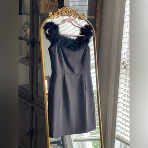 Gianni Bini Black Feather Trim Mini Cocktail Dress